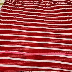 Ladies red & white striped infinity scarf/headwrap. Length 65x width 33.